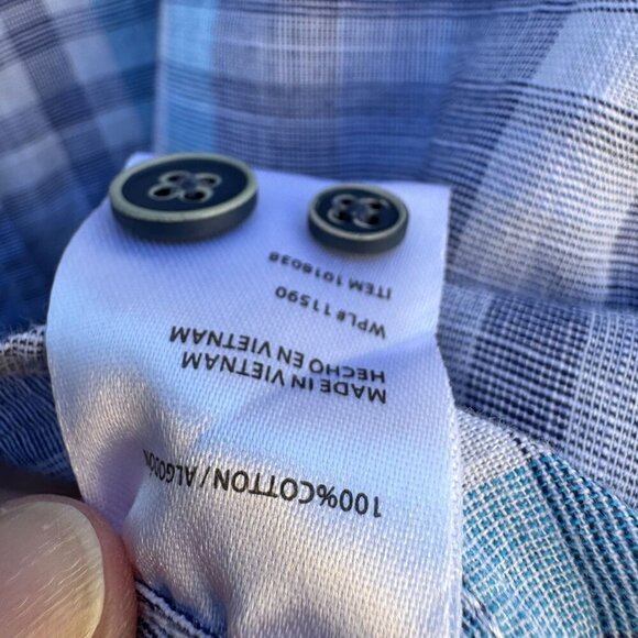 Weatherproof Vintage Mens Blue Plaid Button Collar Short Sleeve Casual Shirt M - Picture 9 of 11